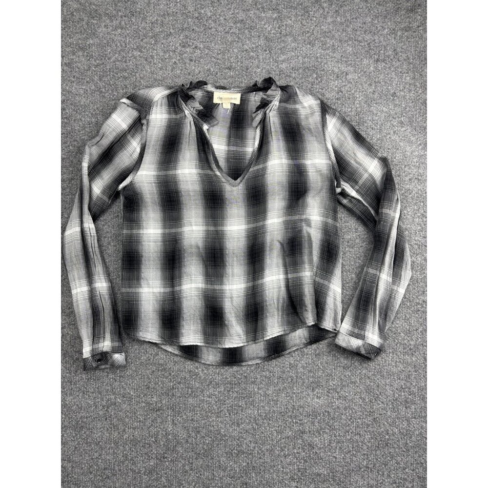 Cloth & Stone Shirt Womens‎ XS Plaid Long Sleeve V Neck Lightweight Top